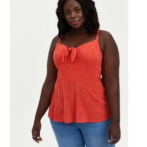 PEPLUM TOP - EYELET CRINKLE GAUZE RED